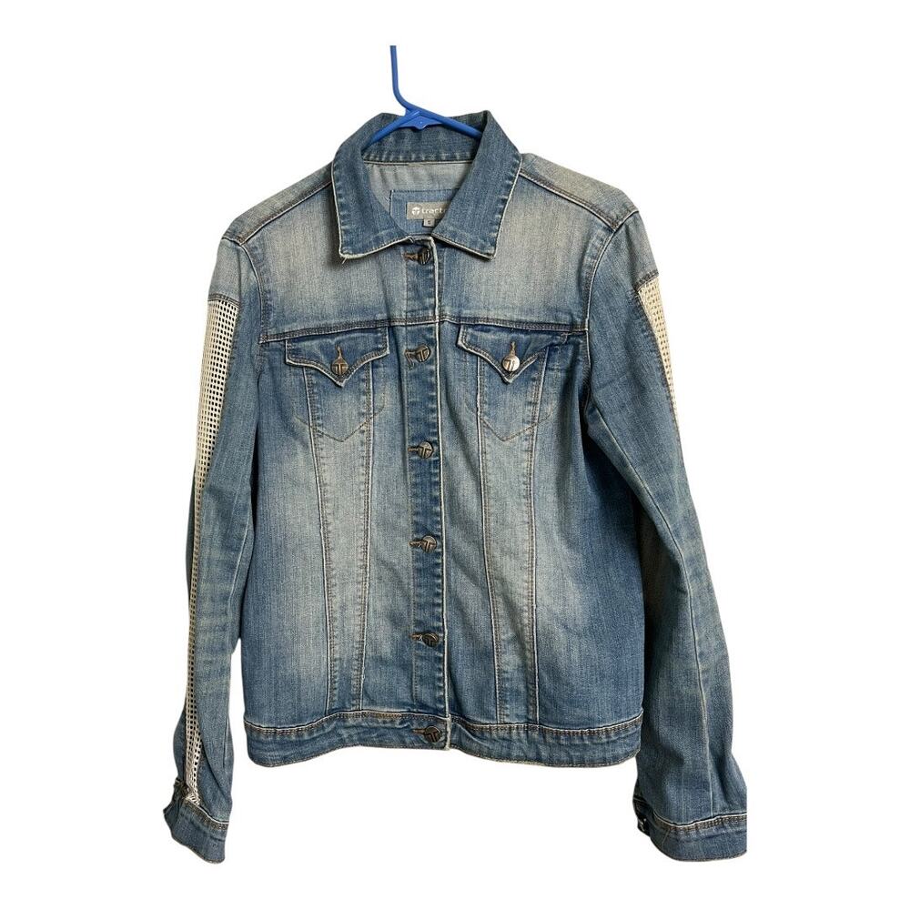 Tractr Small Women’s Jean Jacket Denim Blue Cotton Casual Comfy Western utility